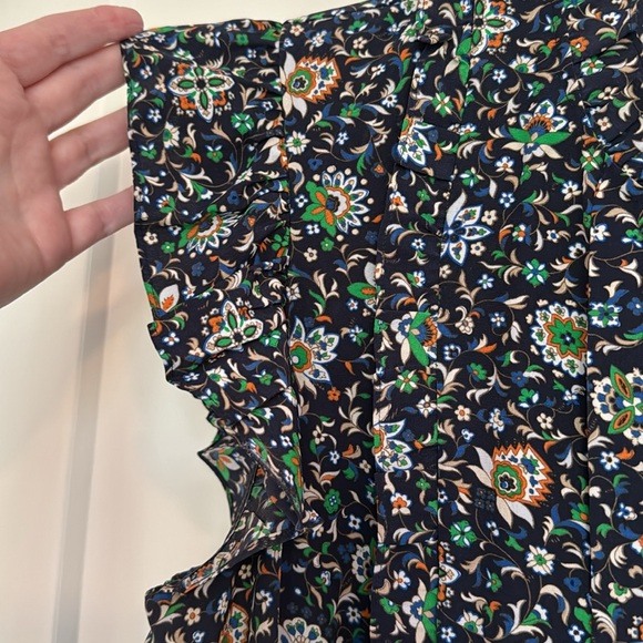 Tory Burch printed ruffle shell top soleil navy - Picture 6 of 8